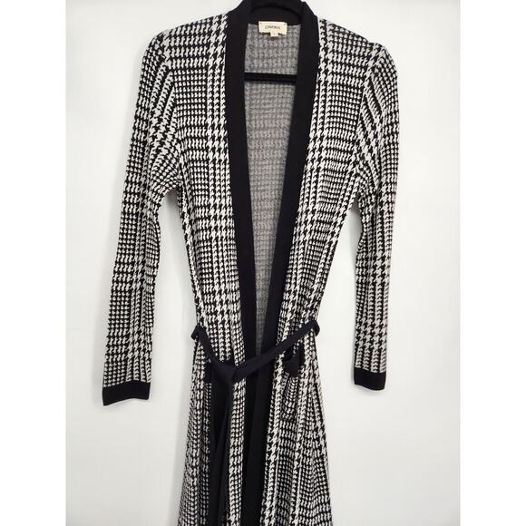 L’AGENCE Adeline Belted Long Cardigan Sz XS duster Black Grey Houndstooth #2G507 - Picture 3 of 12